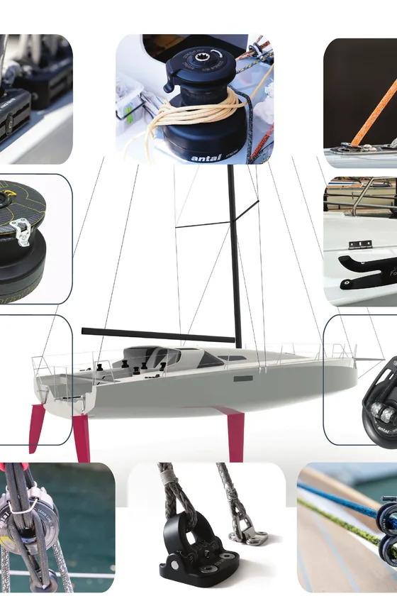 Despiece de equipamiento de cubierta Antal sobre un crucero de regata