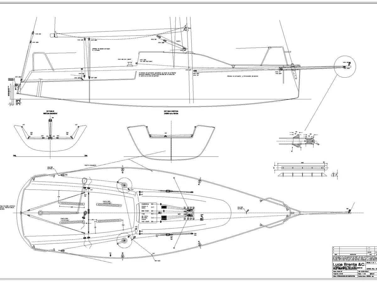 Plano de la maniobra de cubierta de un crucero de regata
